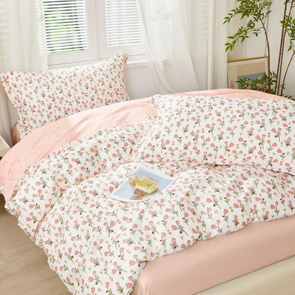 Bettwäsche-Set Rosa Blumen 200x220 cm Baumwolle