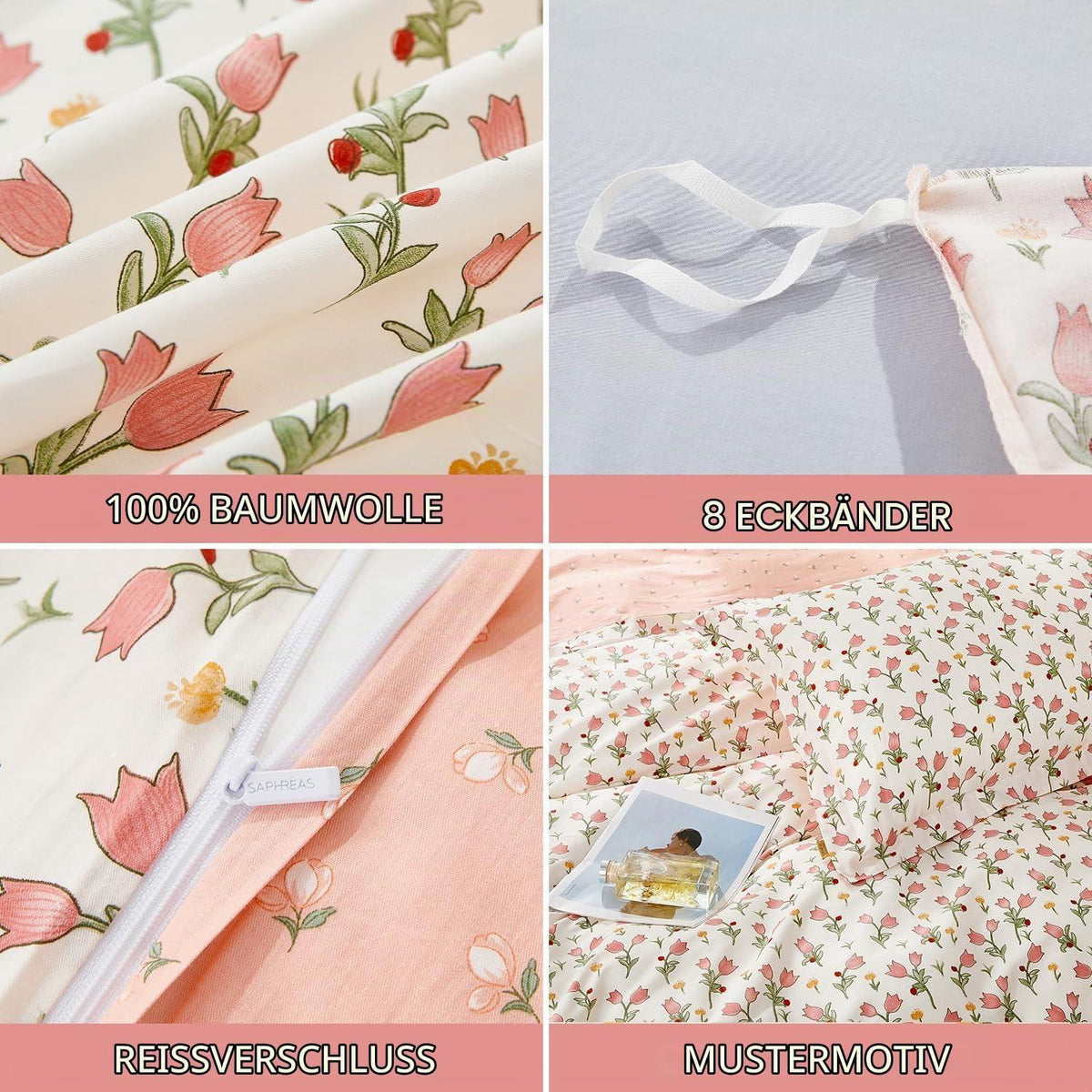 Bettwäsche-Set Rosa Blumen 200x220 cm Baumwolle