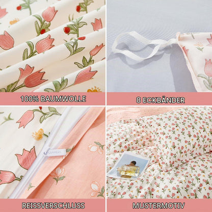 Bettwäsche-Set Rosa Blumen 200x220 cm Baumwolle