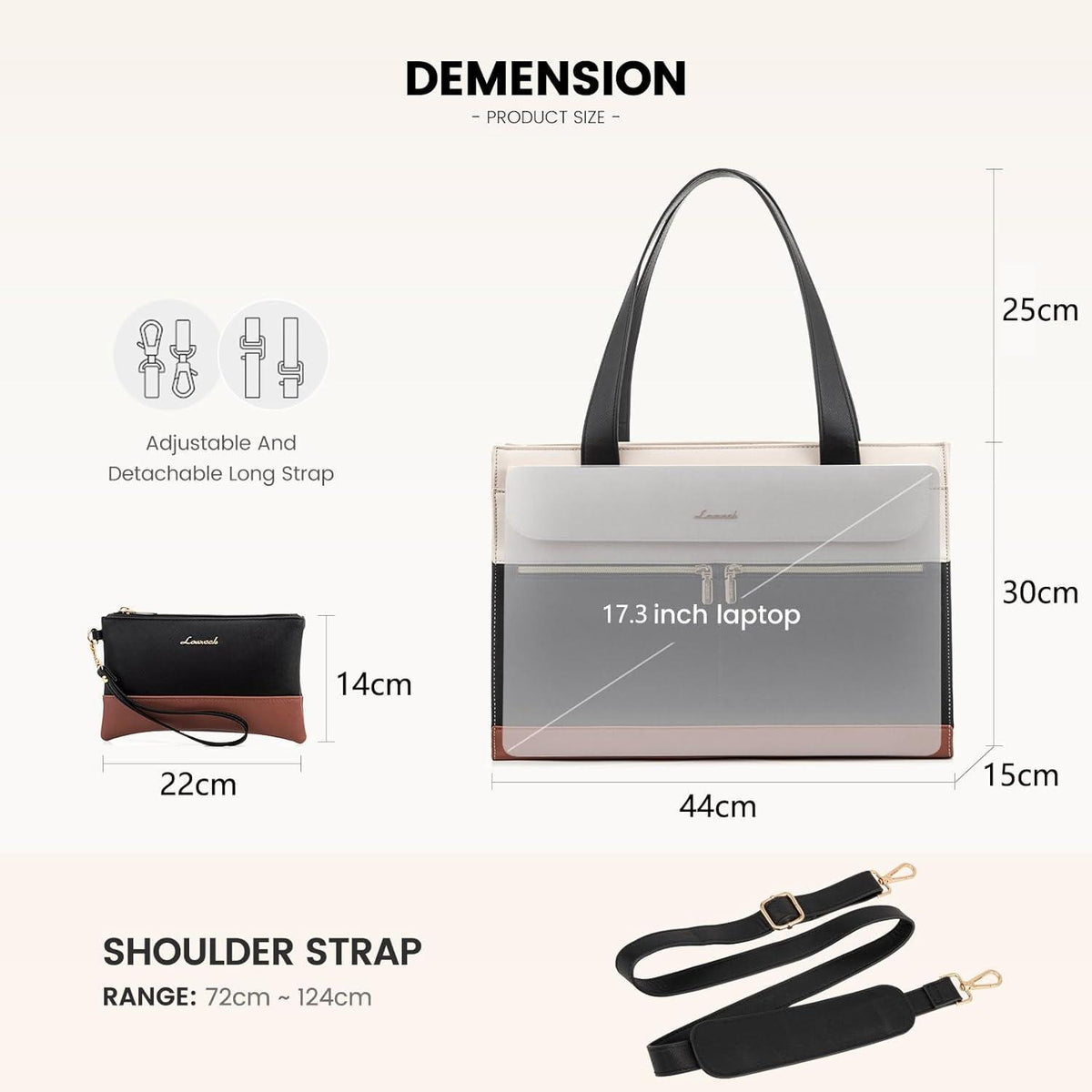 17,3 Zoll Laptoptasche Damen PU Leder Handtasche Wasserdicht Business Uni