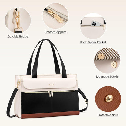LOVEVOOK Laptop Handtasche Damen 17,3 Zoll Schwarz in Lederoptik