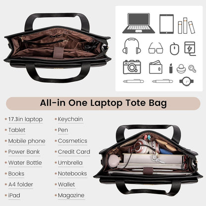 LOVEVOOK Laptop Handtasche Damen 17,3 Zoll Schwarz PU Leder