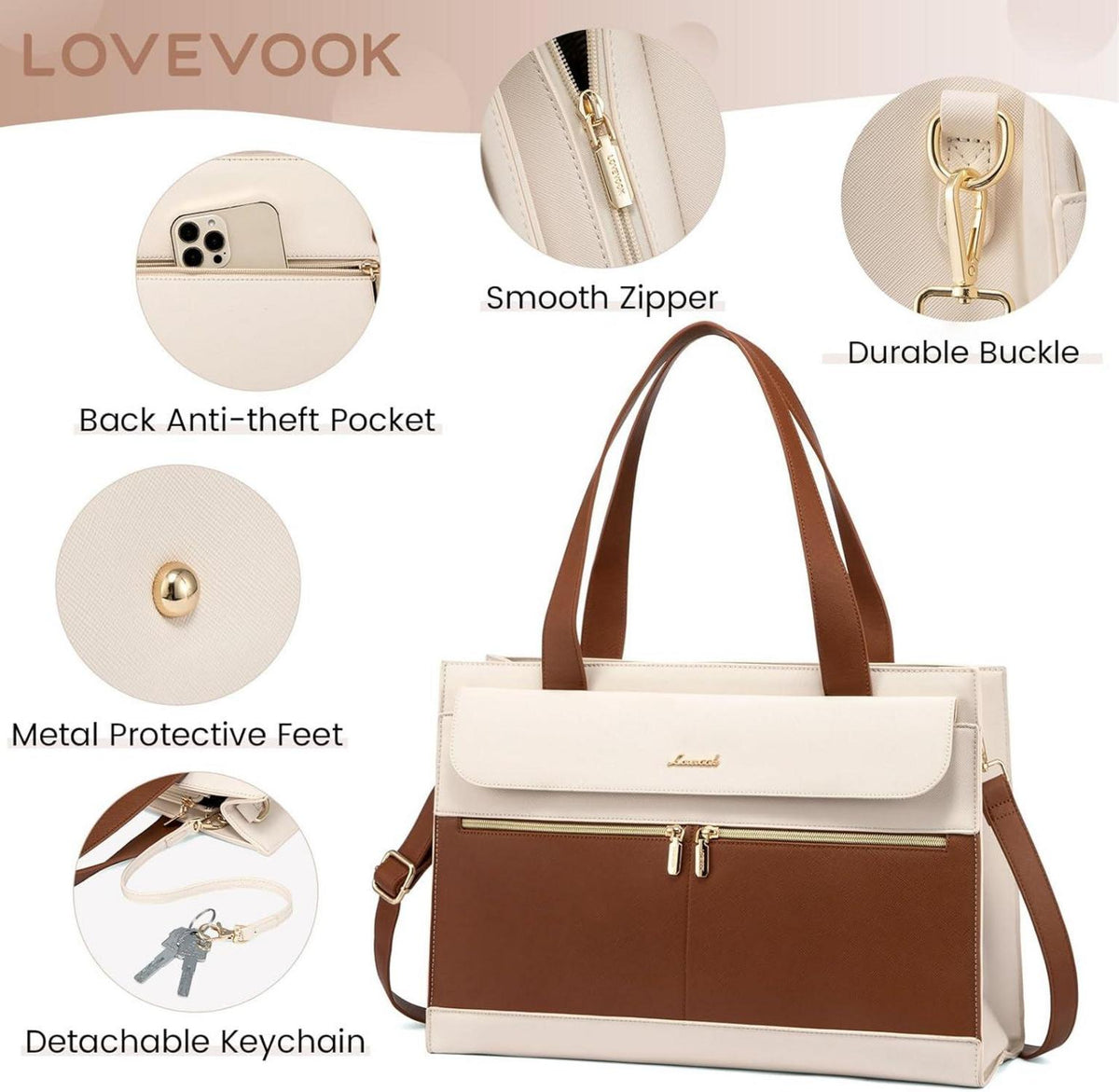 15,6 Zoll LOVEVOOK PU Leder 2 in 1 Laptop Handtasche Damen