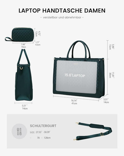 Laptoptasche Damen 15,6 Zoll Wasserdicht Groß, Arbeitstasche Leder Notebooktasche