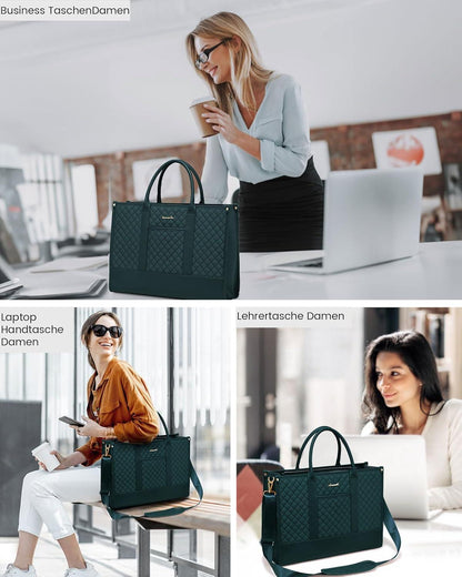 Laptoptasche Damen 15,6 Zoll Wasserdicht Groß, Arbeitstasche Leder Notebooktasche