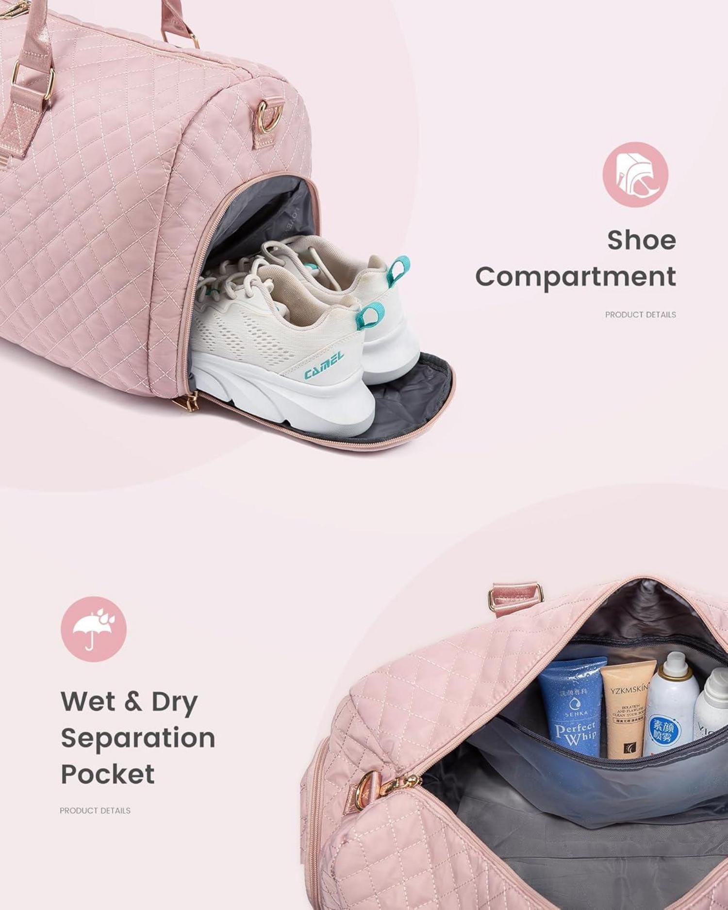 LOVEVOOK Reisetasche Damen 45L Groß Weekender Sporttasche wasserdicht Handgepäck Rosa