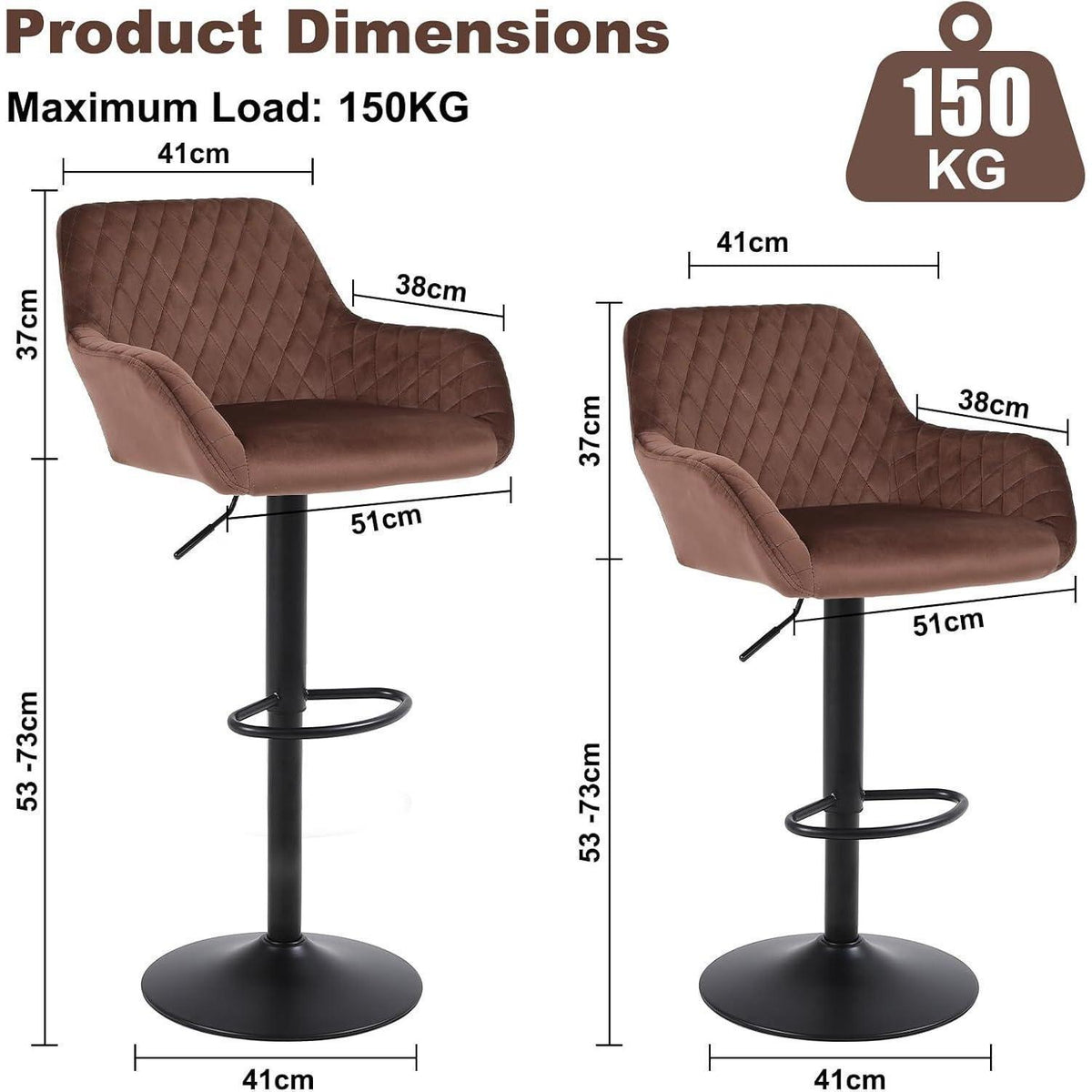 Barhocker Set 3er – Höhenverstellbar, Samt, Braun