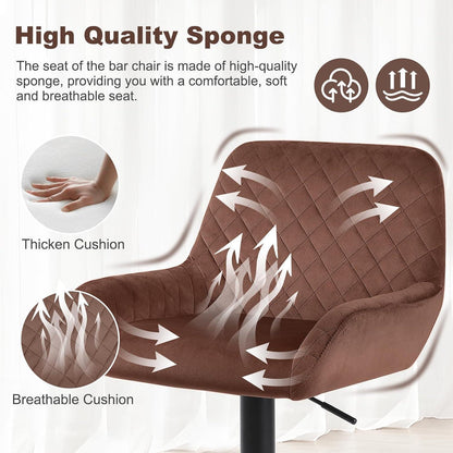 Barhocker Set 3er – Höhenverstellbar, Samt, Braun