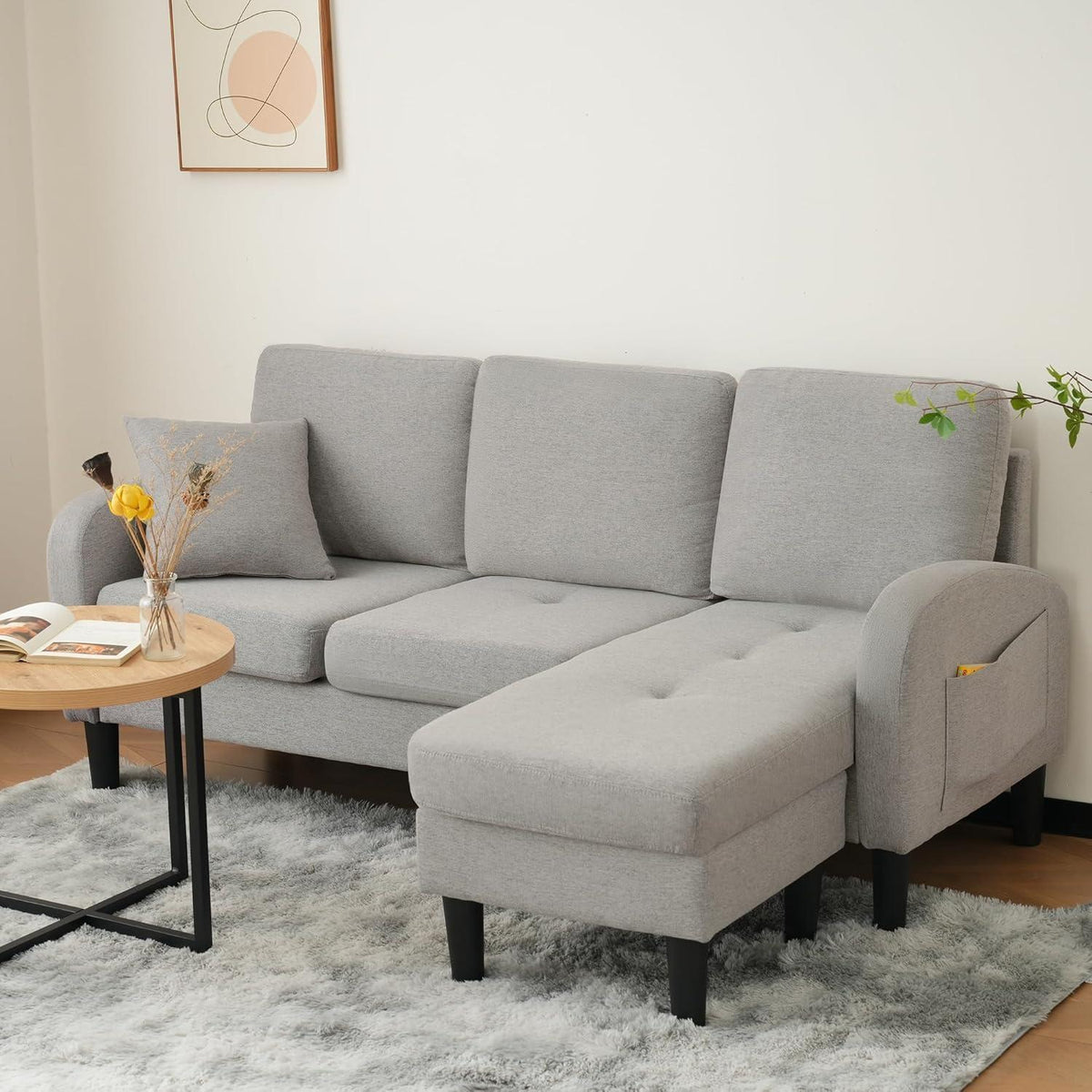 L-förmiges Ecksofa Grau – 3-Sitzer Sofa für Wohnzimmer