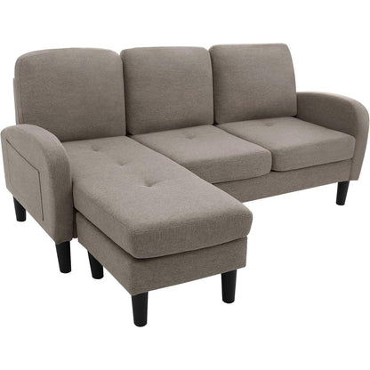 L-förmiges Ecksofa 3-Sitzer, Dunkelgrau, Baumwolle & Leinen