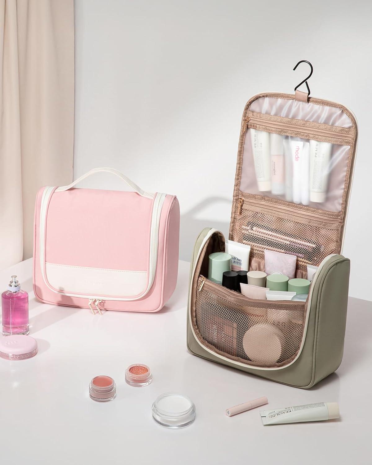 Wasserdichte Kulturtasche Damen mit Haken, Groß, Rosa