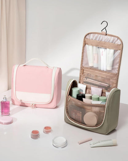 Wasserdichte Kulturtasche Damen mit Haken, Groß, Rosa