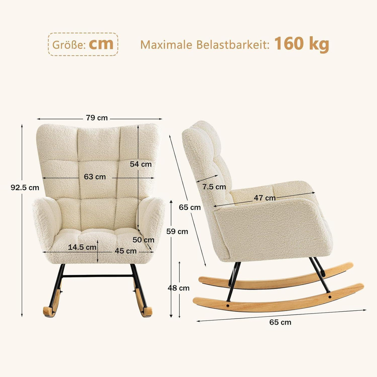 Schaukelstuhl 2er Set – Gepolsterter Relaxsessel für Wohnzimmer & Babyzimmer
