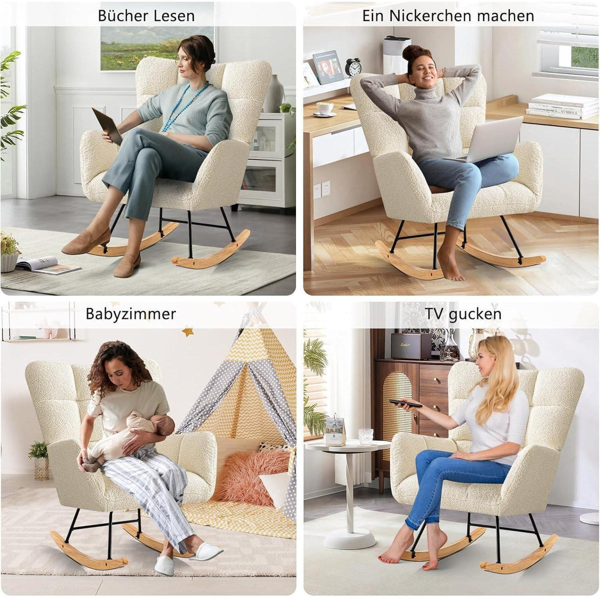Schaukelstuhl 2er Set – Gepolsterter Relaxsessel für Wohnzimmer & Babyzimmer
