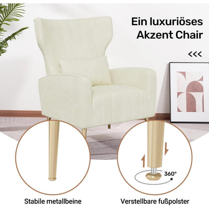 Relaxsessel 2er-Set mit Kopfkissen & Goldfüßen, Beige