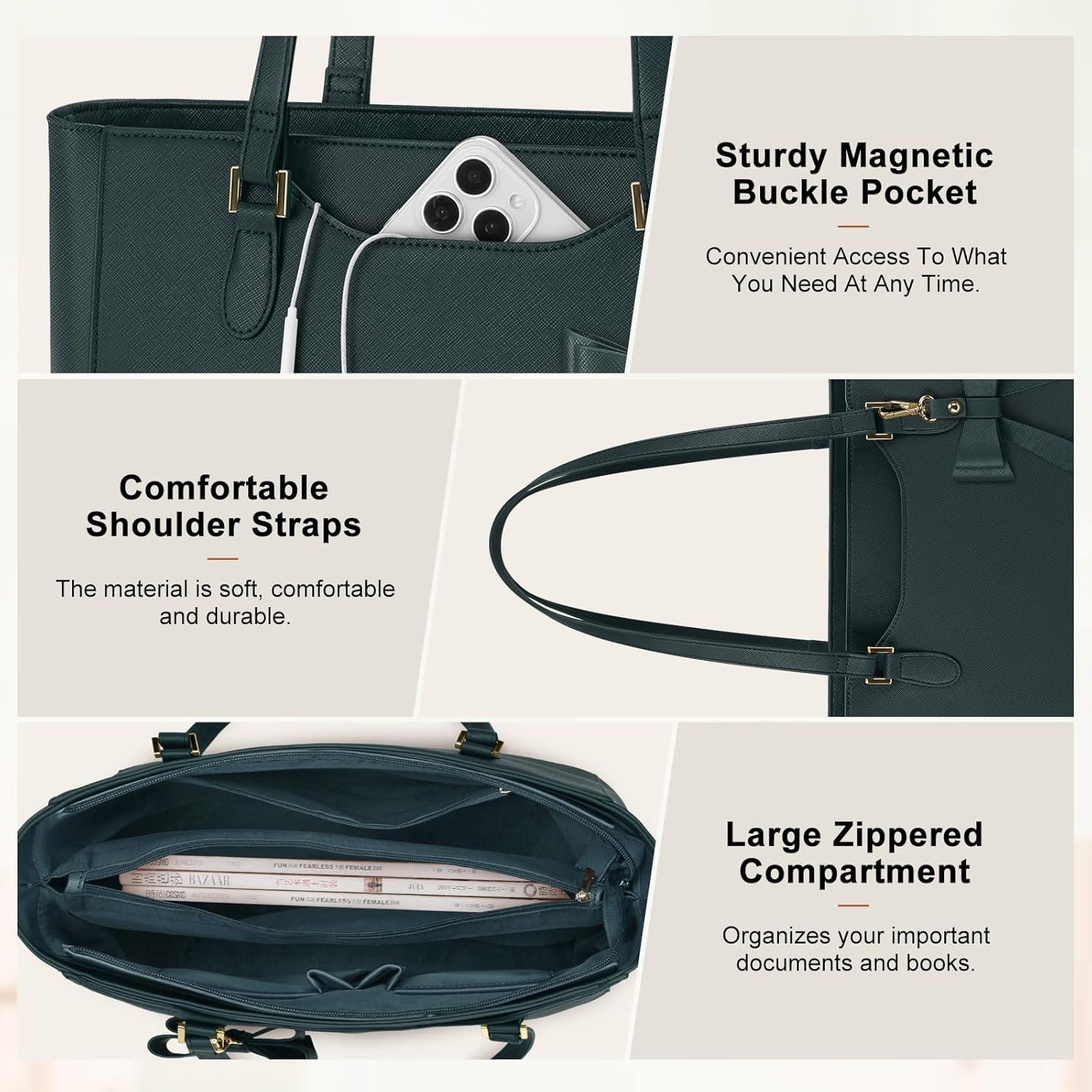 KTMOUW Handtasche Damen Wasserfestes Leder Groß Grün