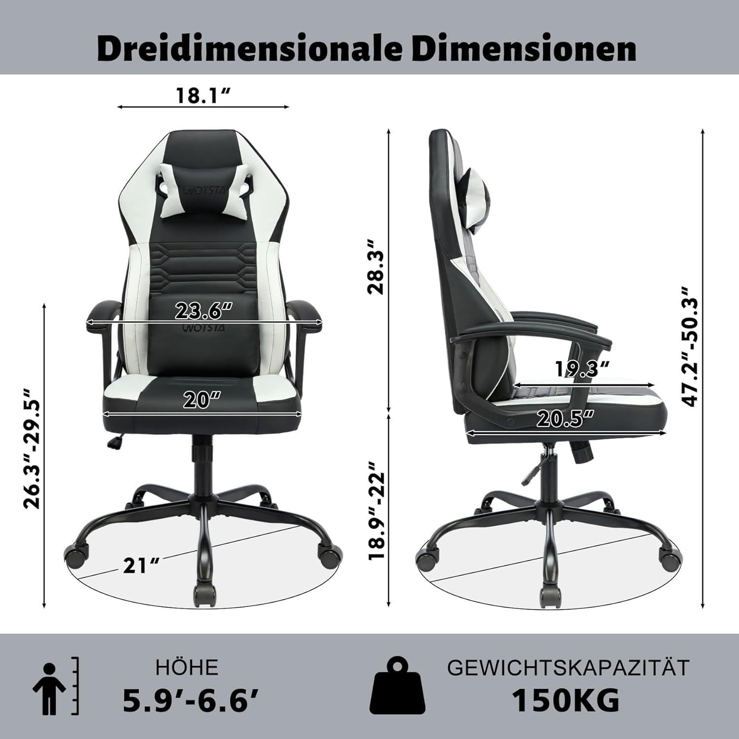 Ergonomischer Gaming Stuhl mit Memory-Schaumstoff Polsterung