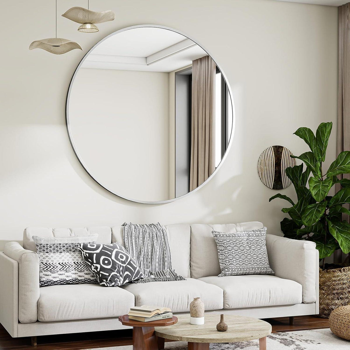 Runder Wandspiegel 106cm Aluminium Silber – Modern & Elegant