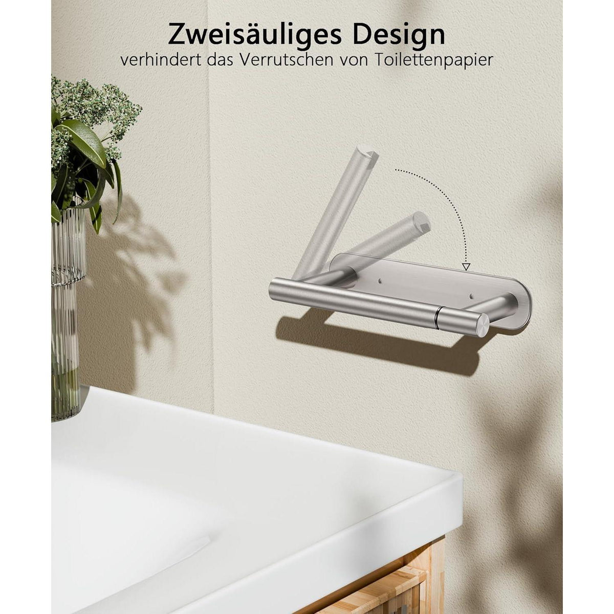 Edelstahl Toilettenpapierhalter mit 2 Montagemethoden Silber