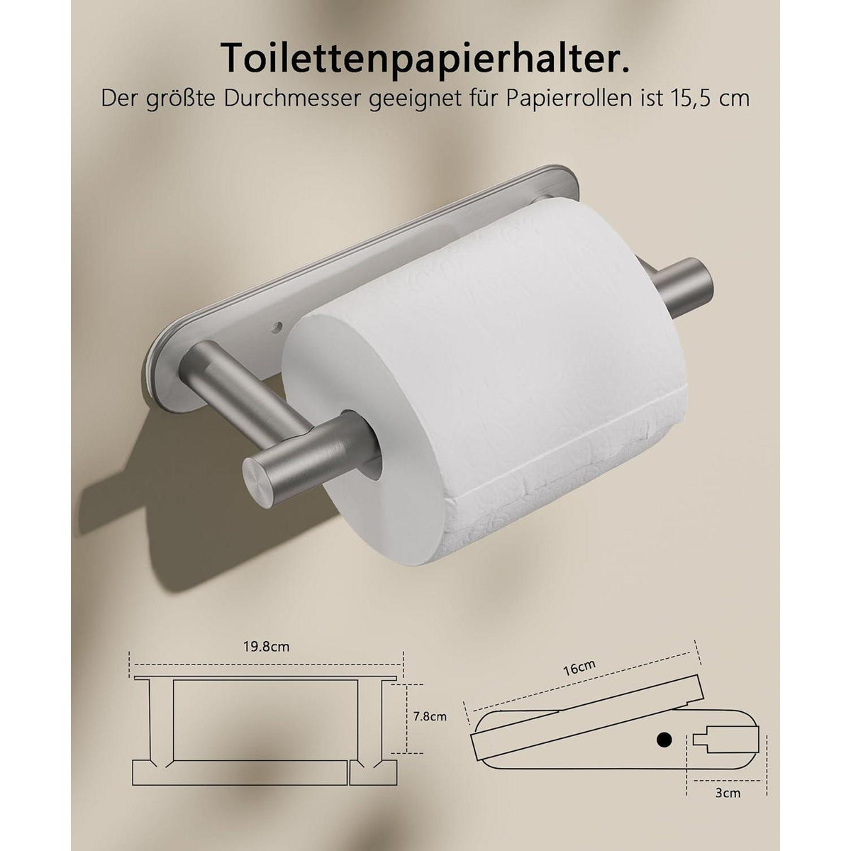 Edelstahl Toilettenpapierhalter mit 2 Montagemethoden Silber