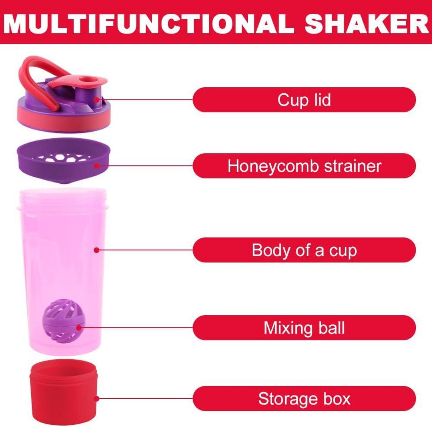 Protein Shaker 700ml mit Kugel, Sieb & Mess-Skala