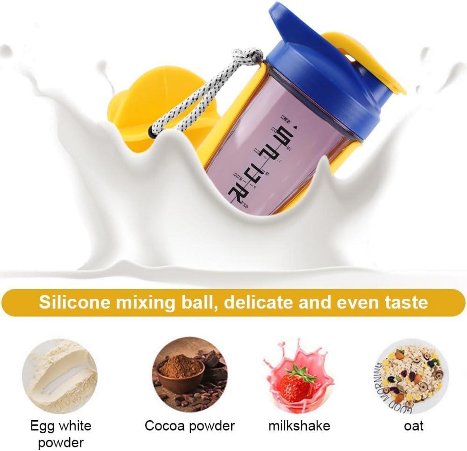 Protein Shaker 600ml mit Kugel, Sieb & Mess-Skala, Auslaufsicher - BPA-frei & DEHP-frei Eiweiß Shaker