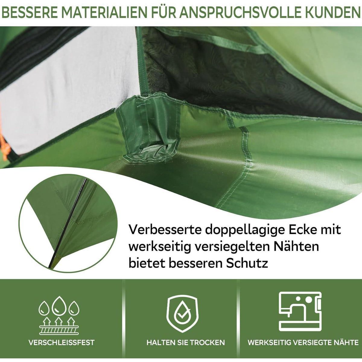 2 Personen Kuppelzelt wasserdicht leicht 3-4 Jahreszeiten Grün