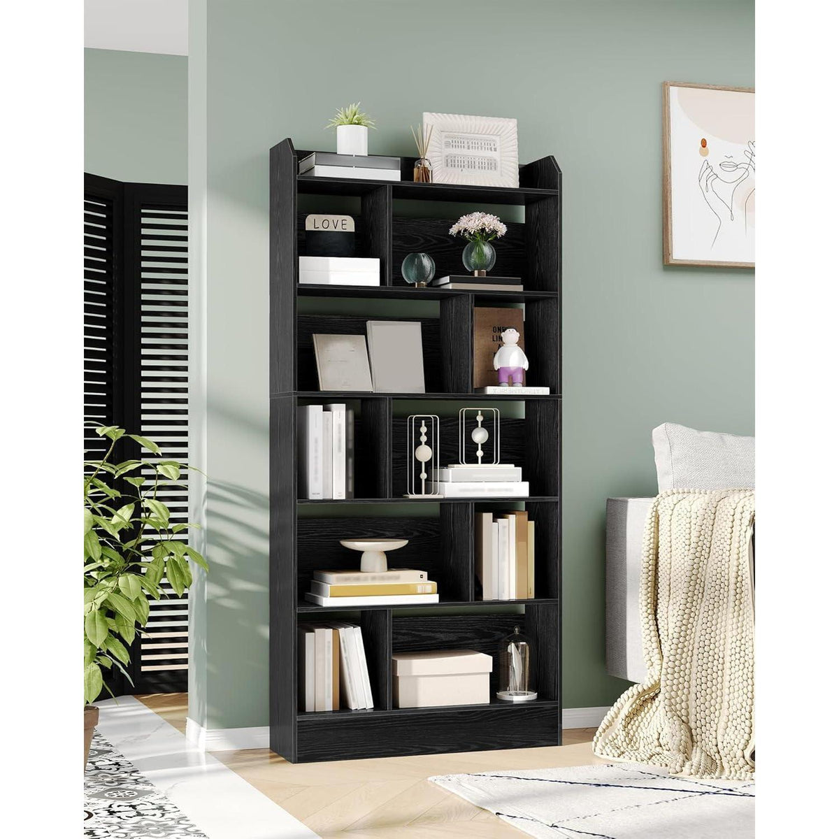 6-Fach Bücherregal Schwarz – 24x80x170 cm | Standregal & Aufbewahrung