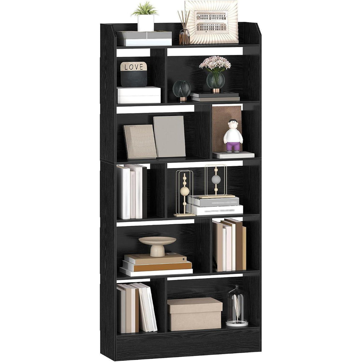 6-Fach Bücherregal Schwarz – 24x80x170 cm | Standregal & Aufbewahrung