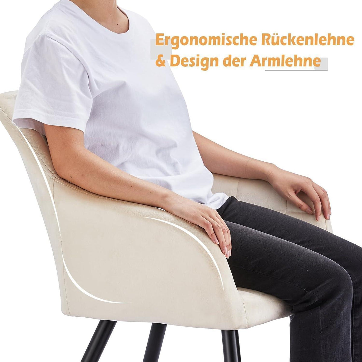 Samt Esszimmerstuhl mit Armlehnen, Creme