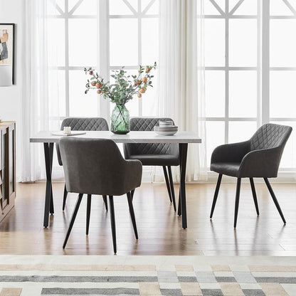 Moderner Esszimmerstuhl mit Armlehnen, Hellgrau in Lederoptik