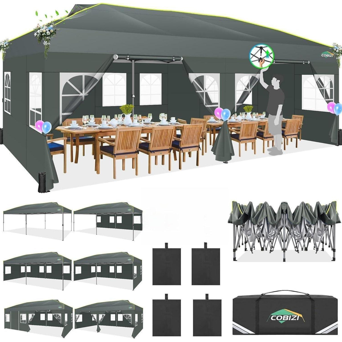 Faltpavillon 3x6m mit Seitenwänden – Partyzelt & Marktzel