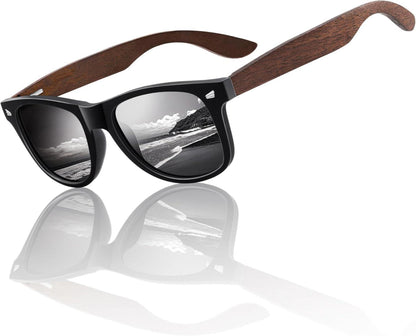 Polarisierte Retro-Sonnenbrille aus Holz Schwarz UV400 Schutz