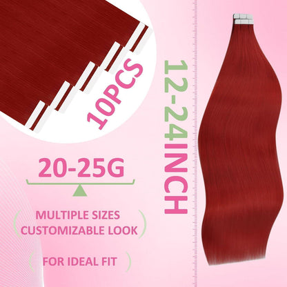 Rote Tape-in Haarverlängerung Echthaar 50cm