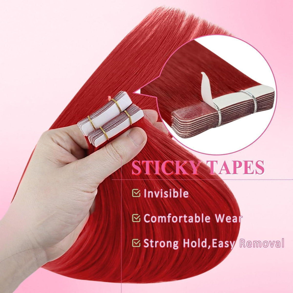 Rote Tape-in Haarverlängerung Echthaar 50cm