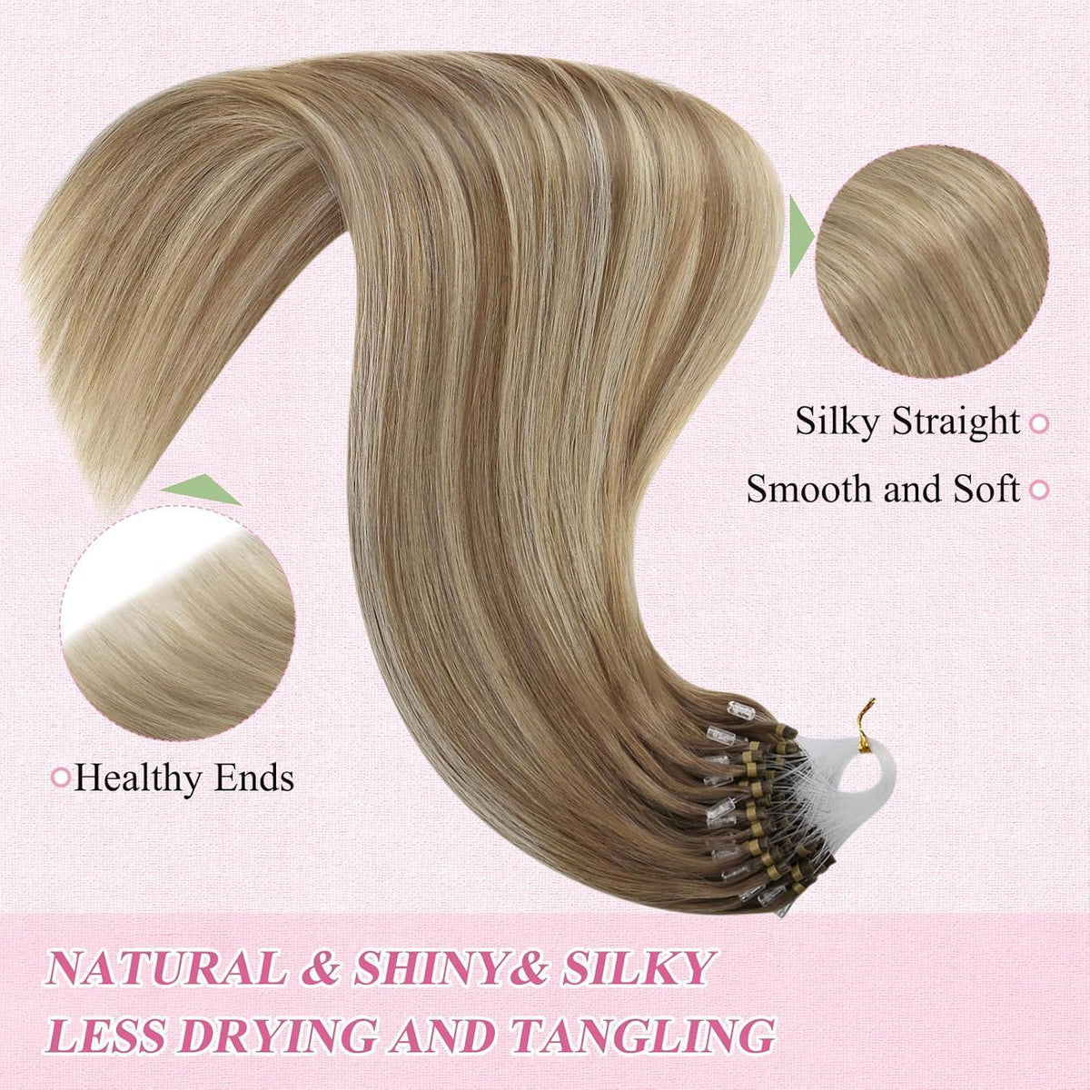 Echthaar Micro Ring Extensions Ombre Braun Blond 40cm