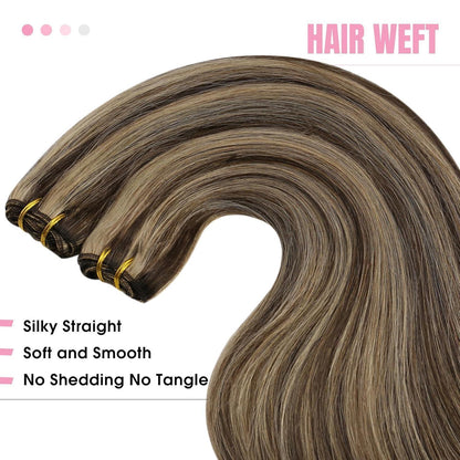 Echthaar Tressen Braun Blond 35cm – Doppelt Weft, #P4/27