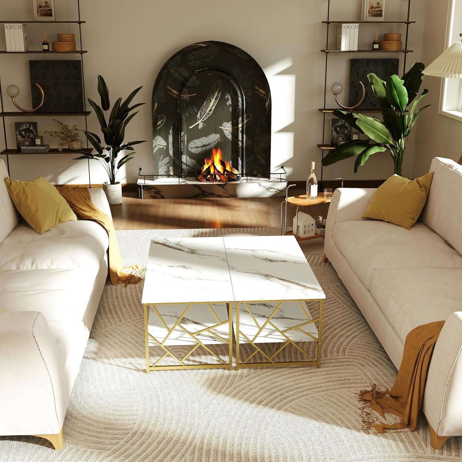 Moderne Couchtisch Weiß Marmor mit Stauraum - Sofatisch Elegant & Stabil