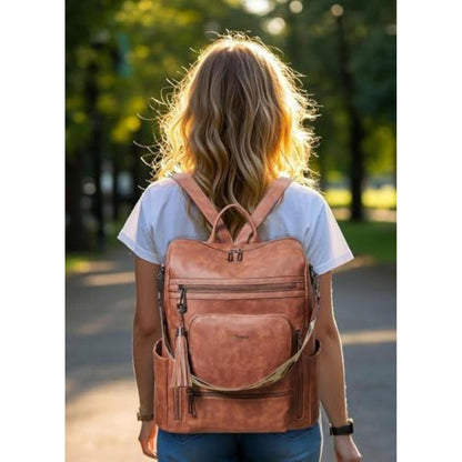 Rucksack Damen Laptopfach 15,6 Zoll Wasserdicht Business in Lederoptik