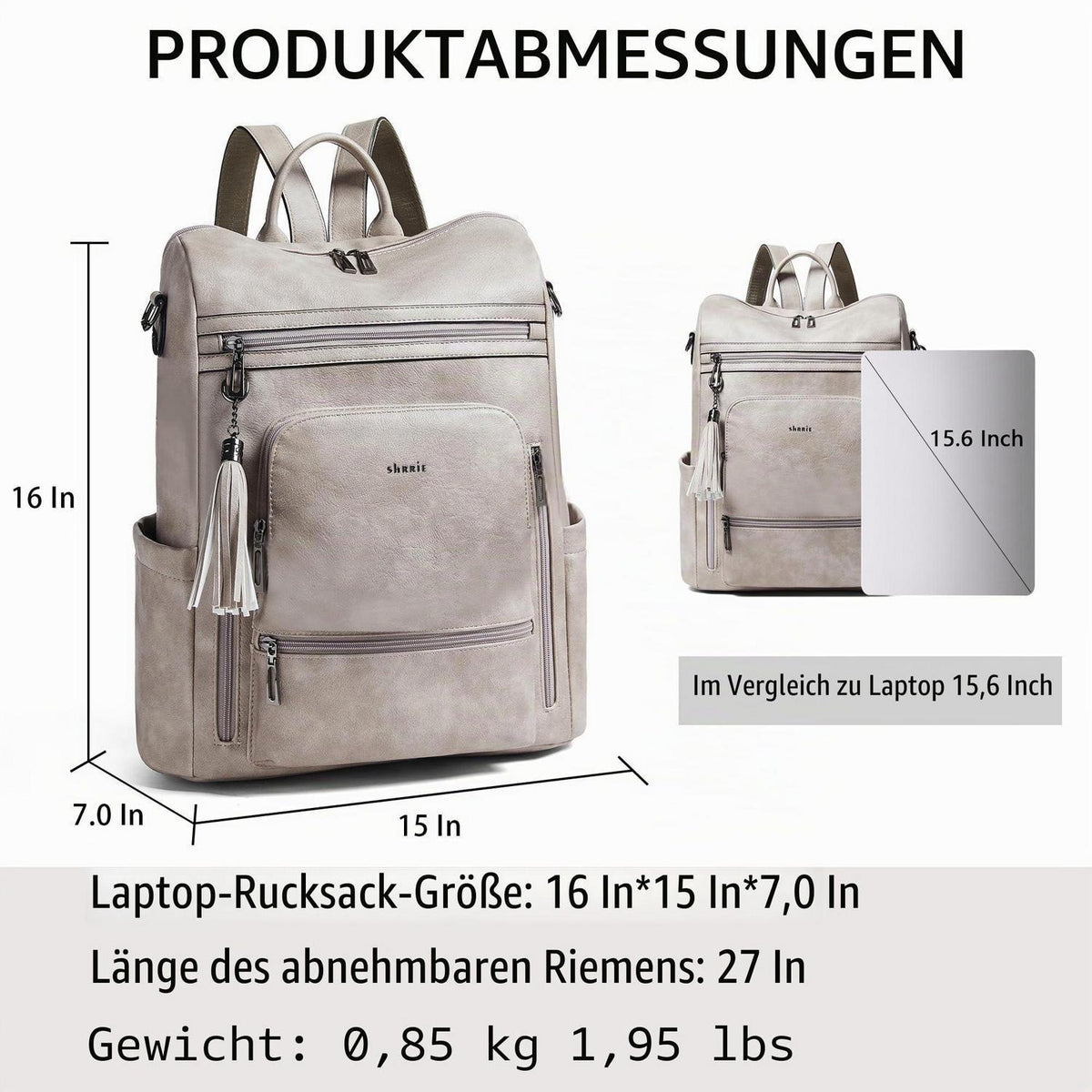 Rucksack Damen Laptopfach 15,6 Zoll Wasserdicht Business in Lederoptik