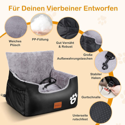 Hunde Autositz mit Sicherheitsleine – Komfortabel & Waschbar
