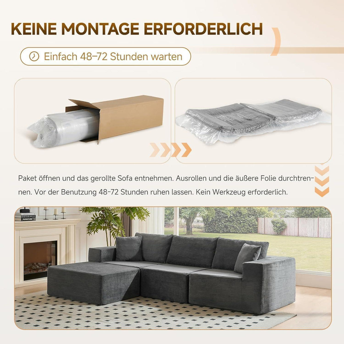 Großes Ecksofa 275cm mit Schlaffunktion & Ottomane