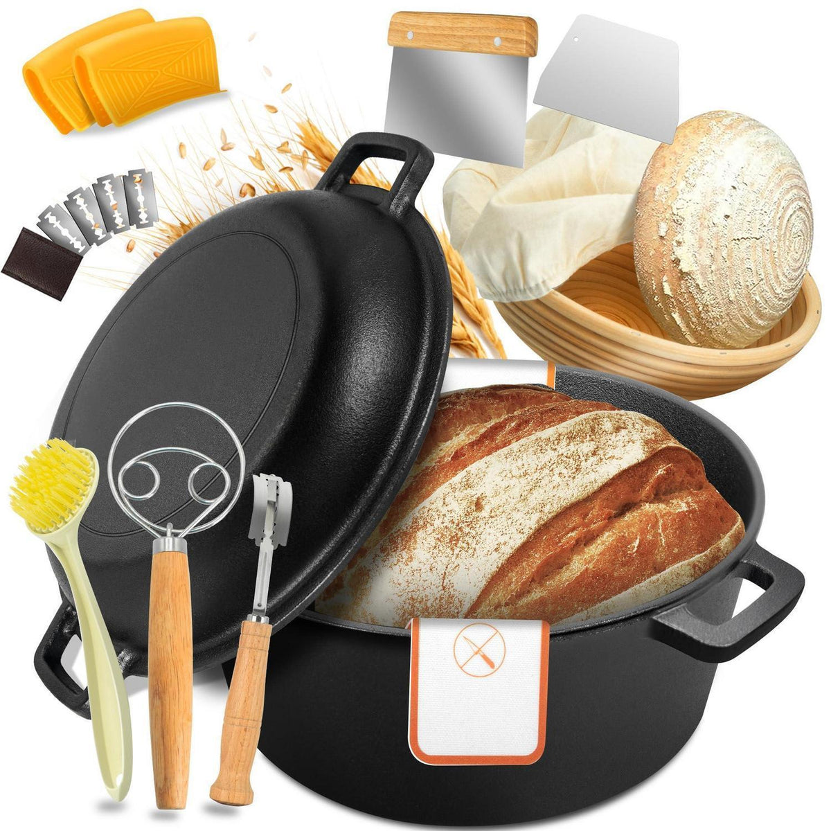Gusseisen Brotbacktopf mit Deckel & Zubehör – 26cm, 5L