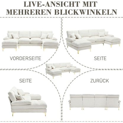 Modernes Ecksofa U-Form mit Liegepositionen, Beige