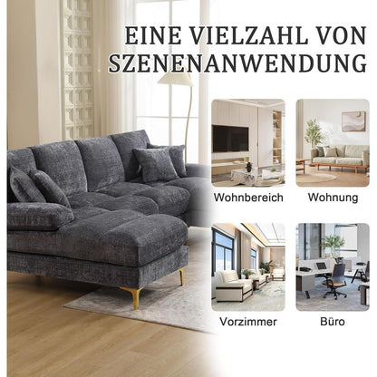 Modernes Ecksofa U-Form mit Liegepositionen & Chenille-Stoff (Grau)