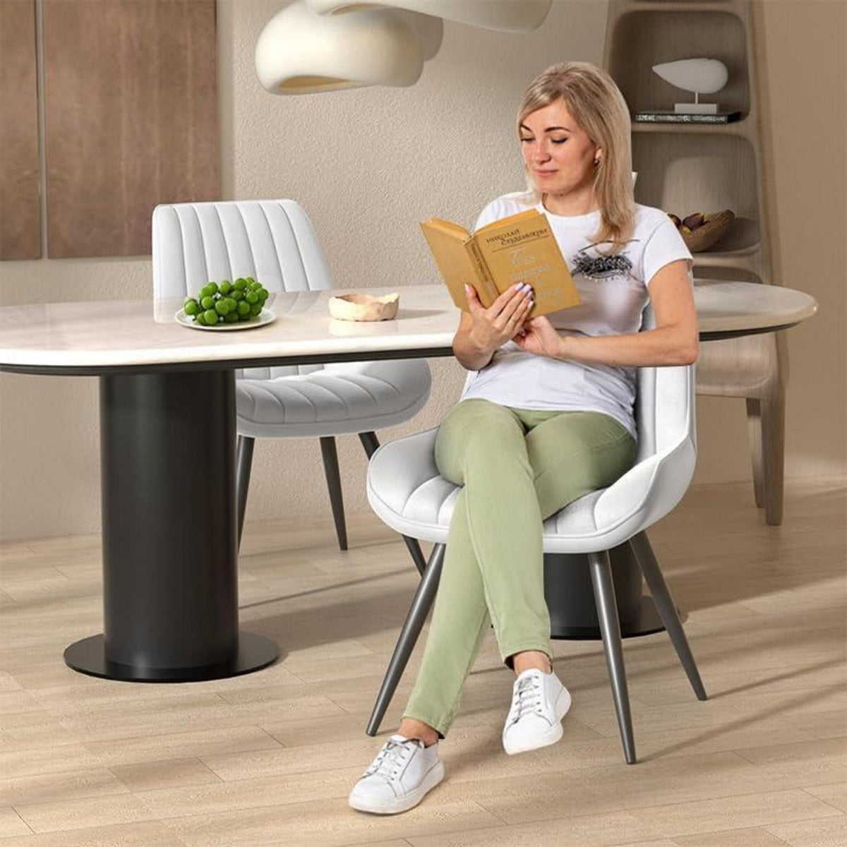 Moderner Esszimmerstuhl gepolstert – 6er Set Weiß