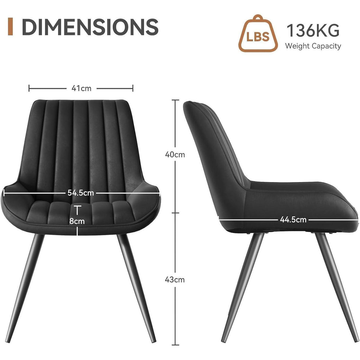 Moderner Esszimmerstuhl gepolstert – 4er Set Schwarz