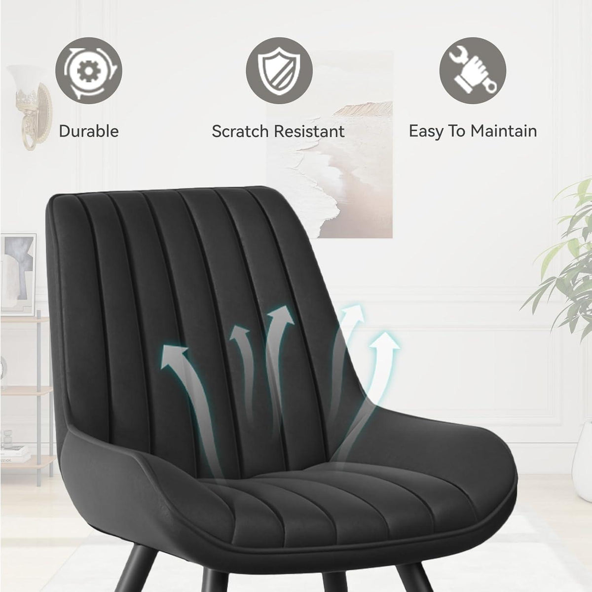 Moderner Esszimmerstuhl gepolstert – 4er Set Schwarz