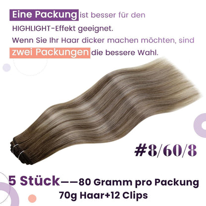 Echthaar Clip-in Extensions Ombre Blond 55cm