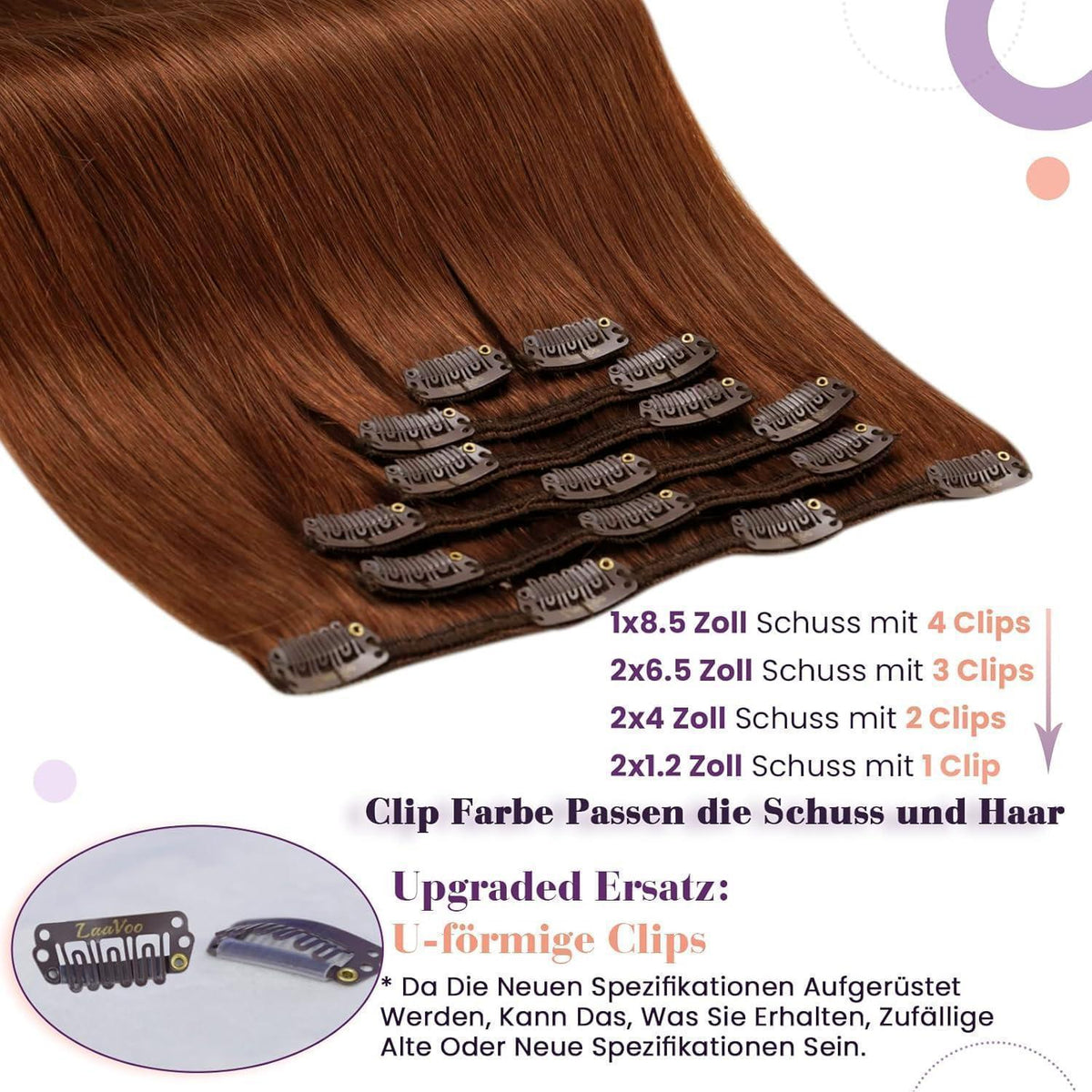 Auburn Braun Echthaar Extensions – 55cm Remy Clip-In